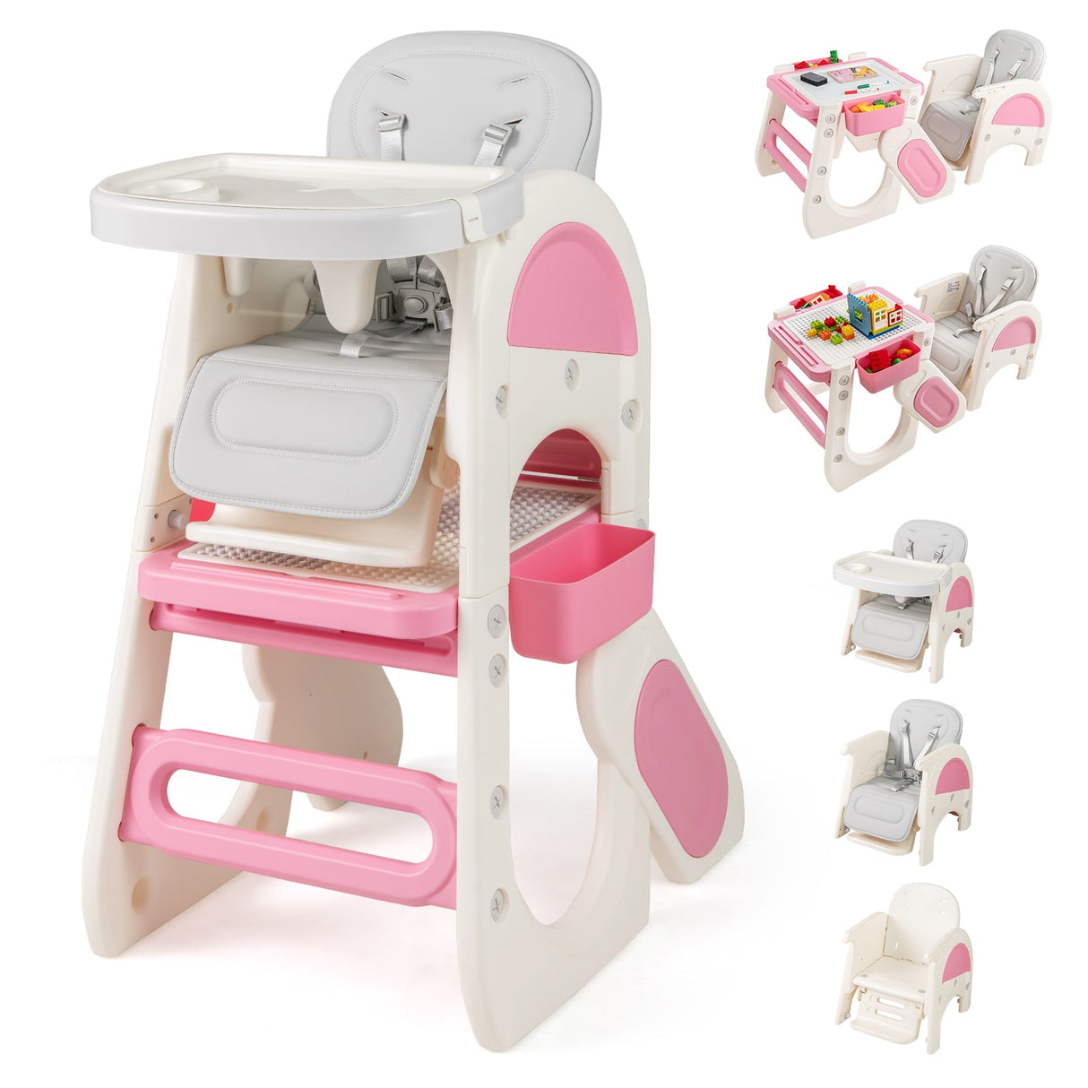 Trona convertible para bebé con bandeja de doble capa y respaldo ajustable