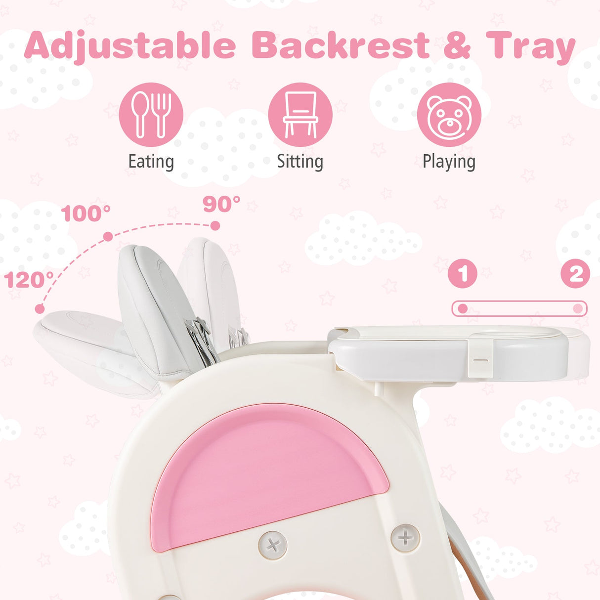 Trona convertible para bebé con bandeja de doble capa y respaldo ajustable