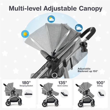 Cochecito de bebé convertible 2 en 1 con asiento reversible