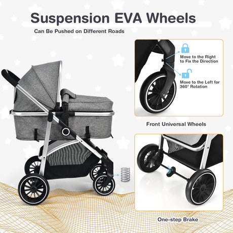 Cochecito de bebé convertible 2 en 1 con asiento reversible