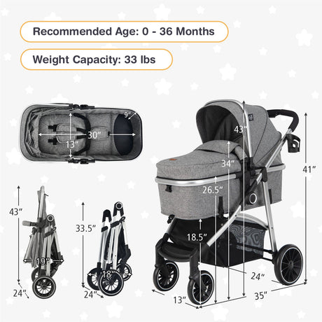 Cochecito de bebé convertible 2 en 1 con asiento reversible