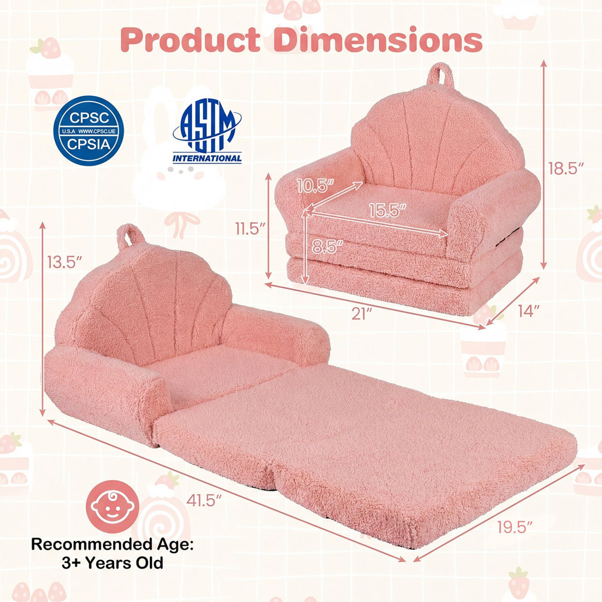 Sofá Infantil Convertible 2 en 1 Silla Plegable para Niños Pequeños