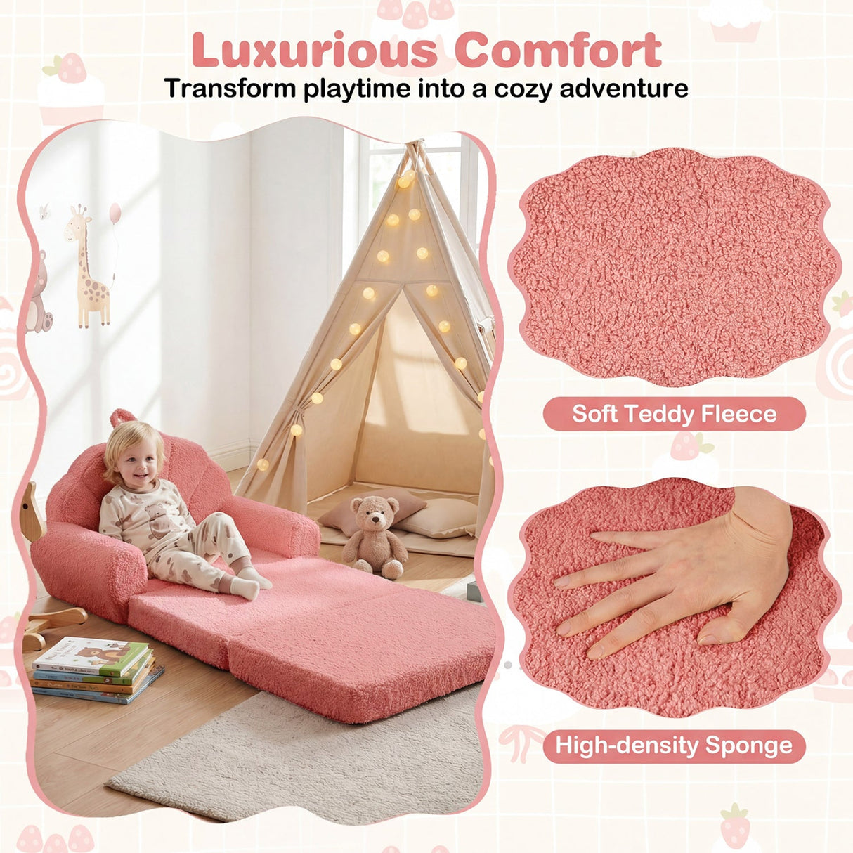 Sofá Infantil Convertible 2 en 1 Silla Plegable para Niños Pequeños