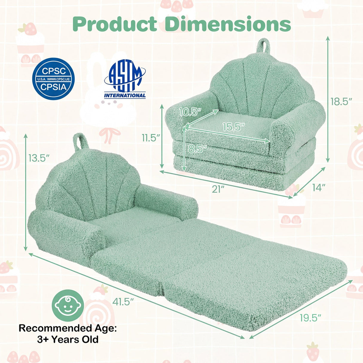 Sofá Infantil Convertible 2 en 1 Silla Plegable para Niños Pequeños