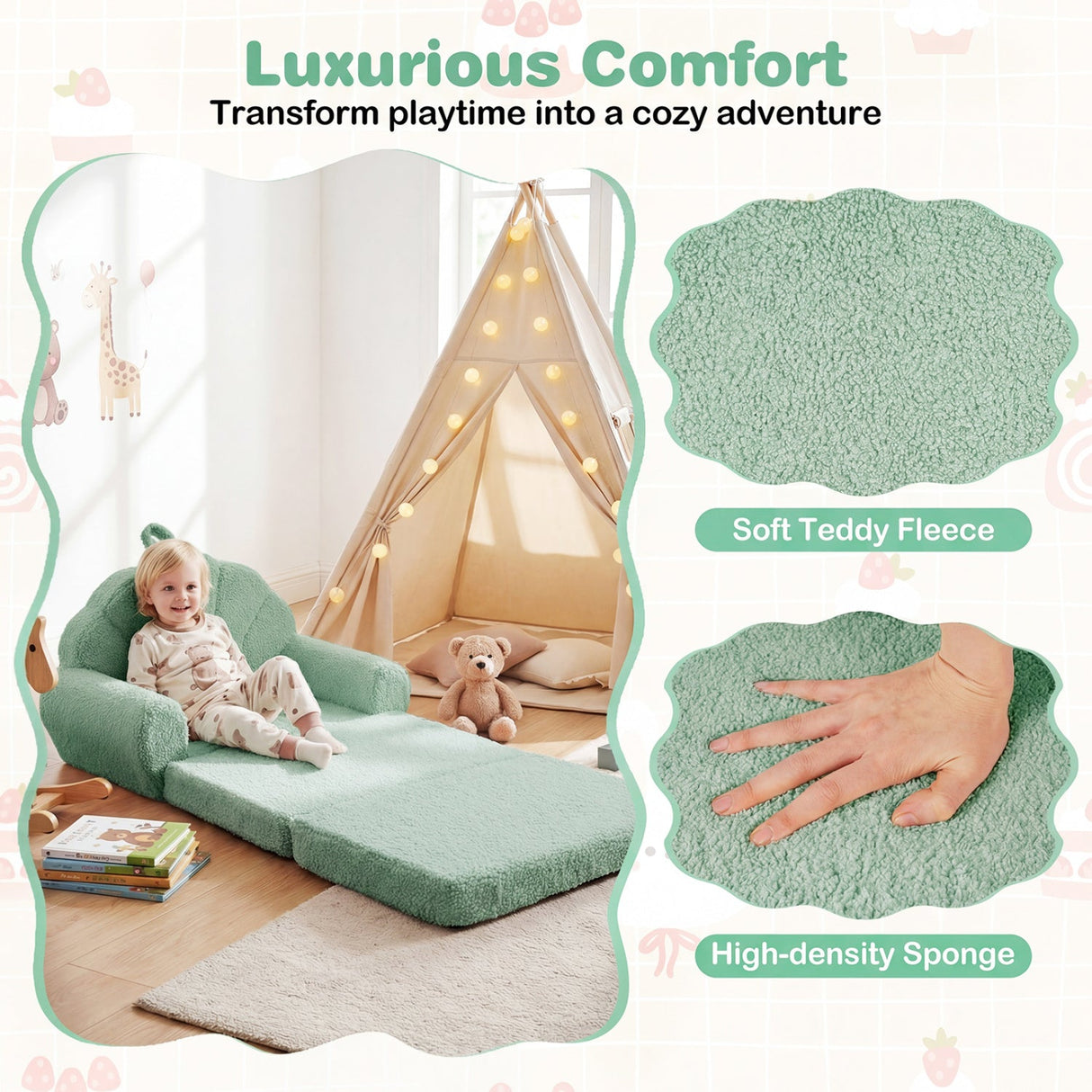 Sofá Infantil Convertible 2 en 1 Silla Plegable para Niños Pequeños