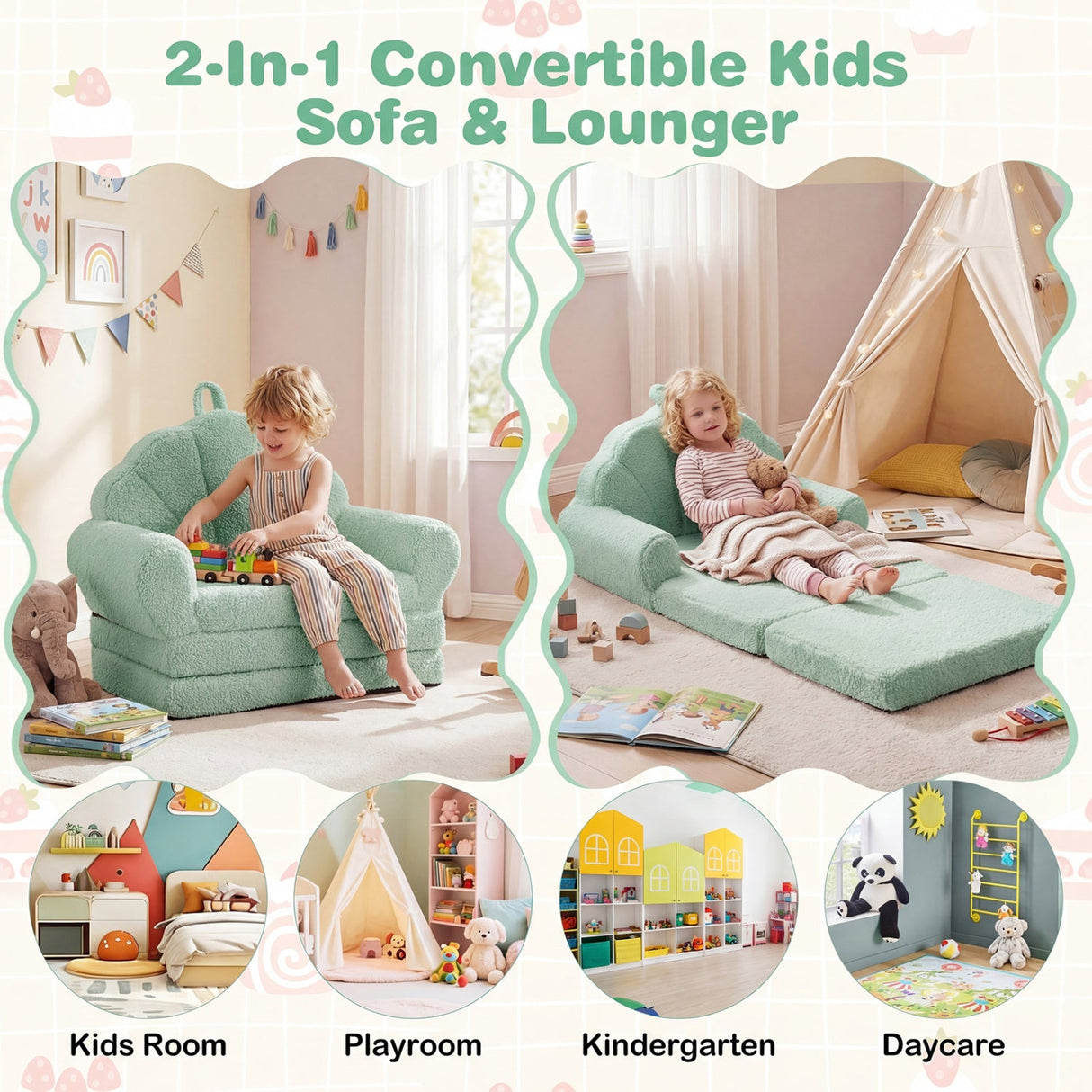Sofá Infantil Convertible 2 en 1 Silla Plegable para Niños Pequeños