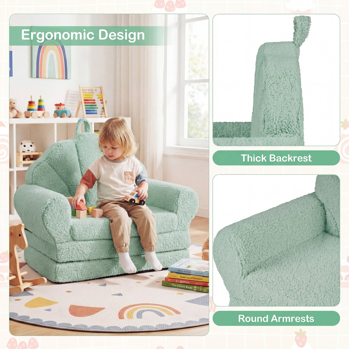 Sofá Infantil Convertible 2 en 1 Silla Plegable para Niños Pequeños