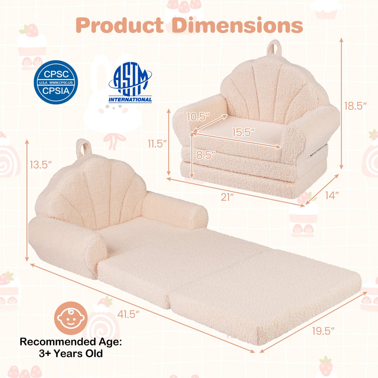 Sofá Infantil Convertible 2 en 1 Silla Plegable para Niños Pequeños