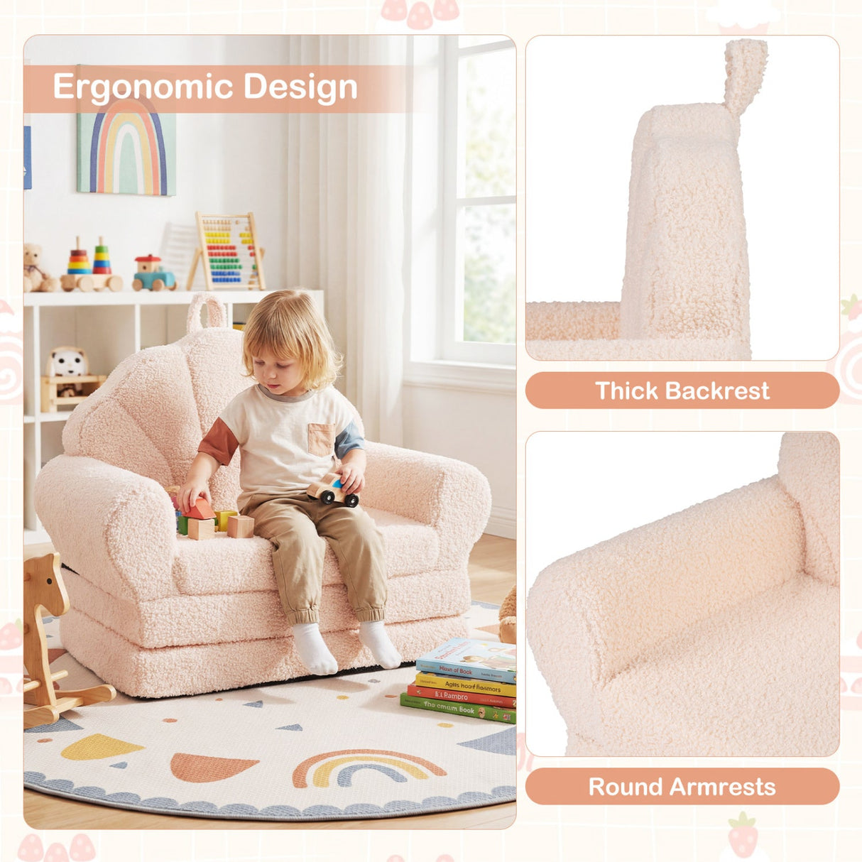 Sofá Infantil Convertible 2 en 1 Silla Plegable para Niños Pequeños