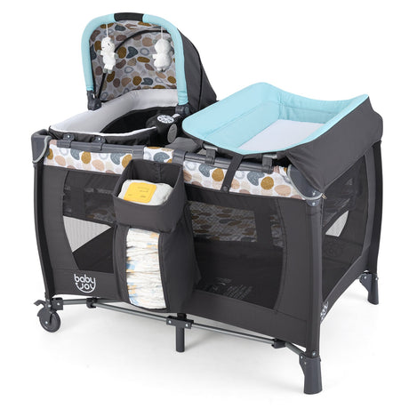Cuna corral 4 en 1 convertible portátil para bebé con moisés para recién nacido, música y juguetes