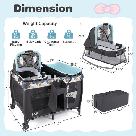 Cuna corral 4 en 1 convertible portátil para bebé con moisés para recién nacido, música y juguetes