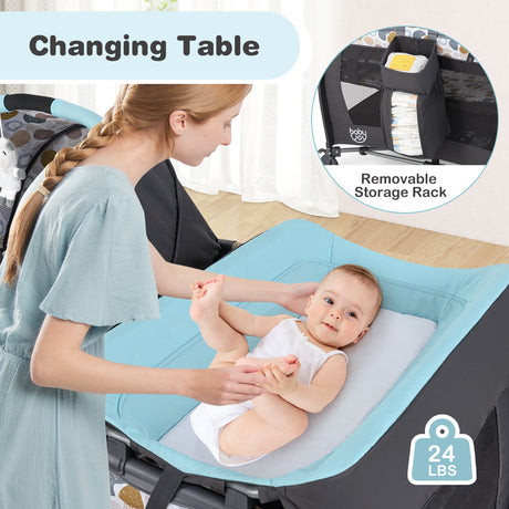 Cuna corral 4 en 1 convertible portátil para bebé con moisés para recién nacido, música y juguetes