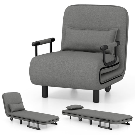 Sofá cama convertible 3 en 1 con respaldo ajustable de 5 posiciones y cojín lumbar