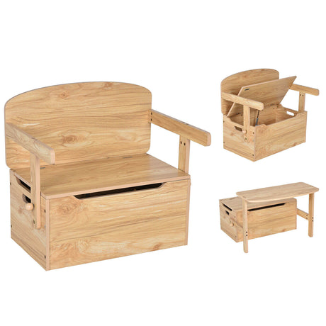 Banco de almacenamiento convertible 3 en 1 para niños, mesa de actividades de madera y juego de sillas