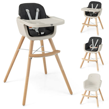 Trona de madera convertible 3 en 1 con cojín
