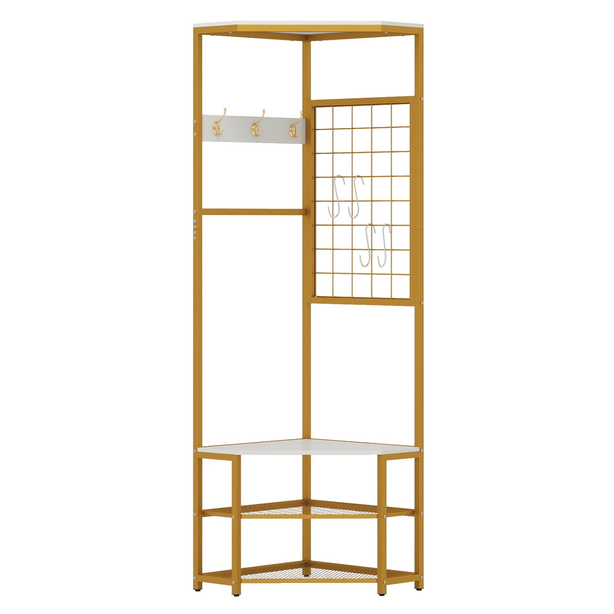 Corner Hall Tree Freestanding Coat Rack with Storage Shelves Removable Hooks