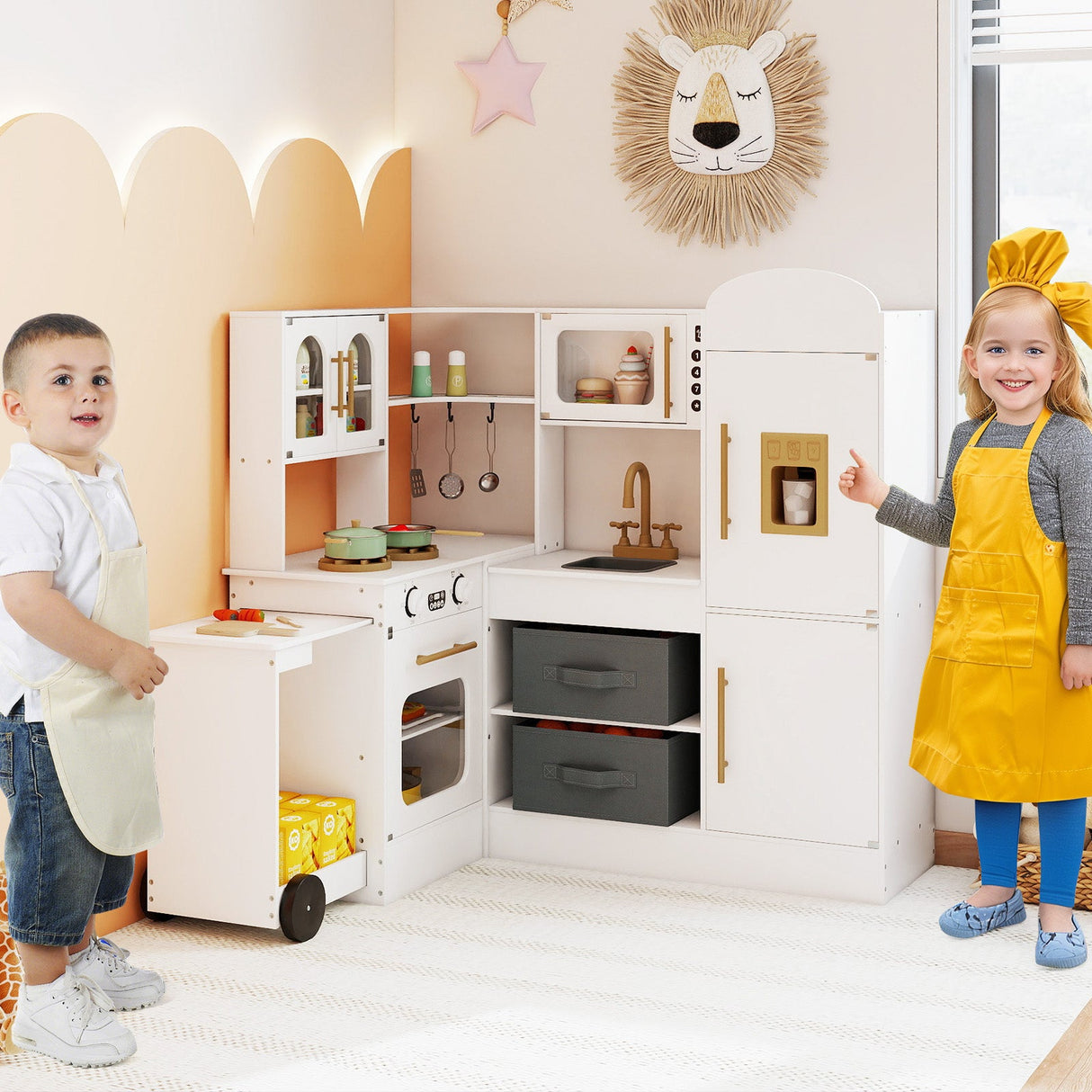 Cocina de esquina con luces y sonidos para niños de 3 años en adelante