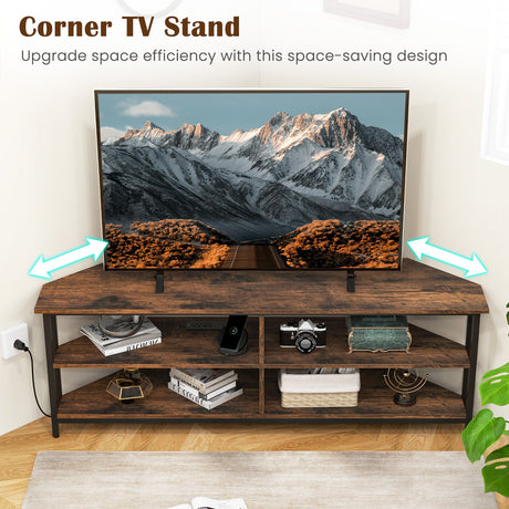 Mueble para TV esquinero de 3 niveles para televisores de hasta 65 pulgadas con estación de carga