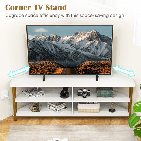 Mueble para TV esquinero de 3 niveles para televisores de hasta 65 pulgadas con estación de carga