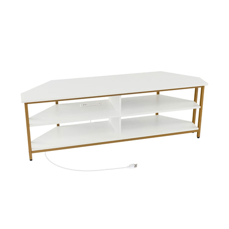 Mueble para TV esquinero de 3 niveles para televisores de hasta 65 pulgadas con estación de carga