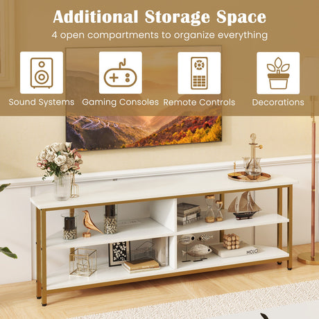 Mueble para TV esquinero de 3 niveles para televisores de hasta 65 pulgadas con estación de carga