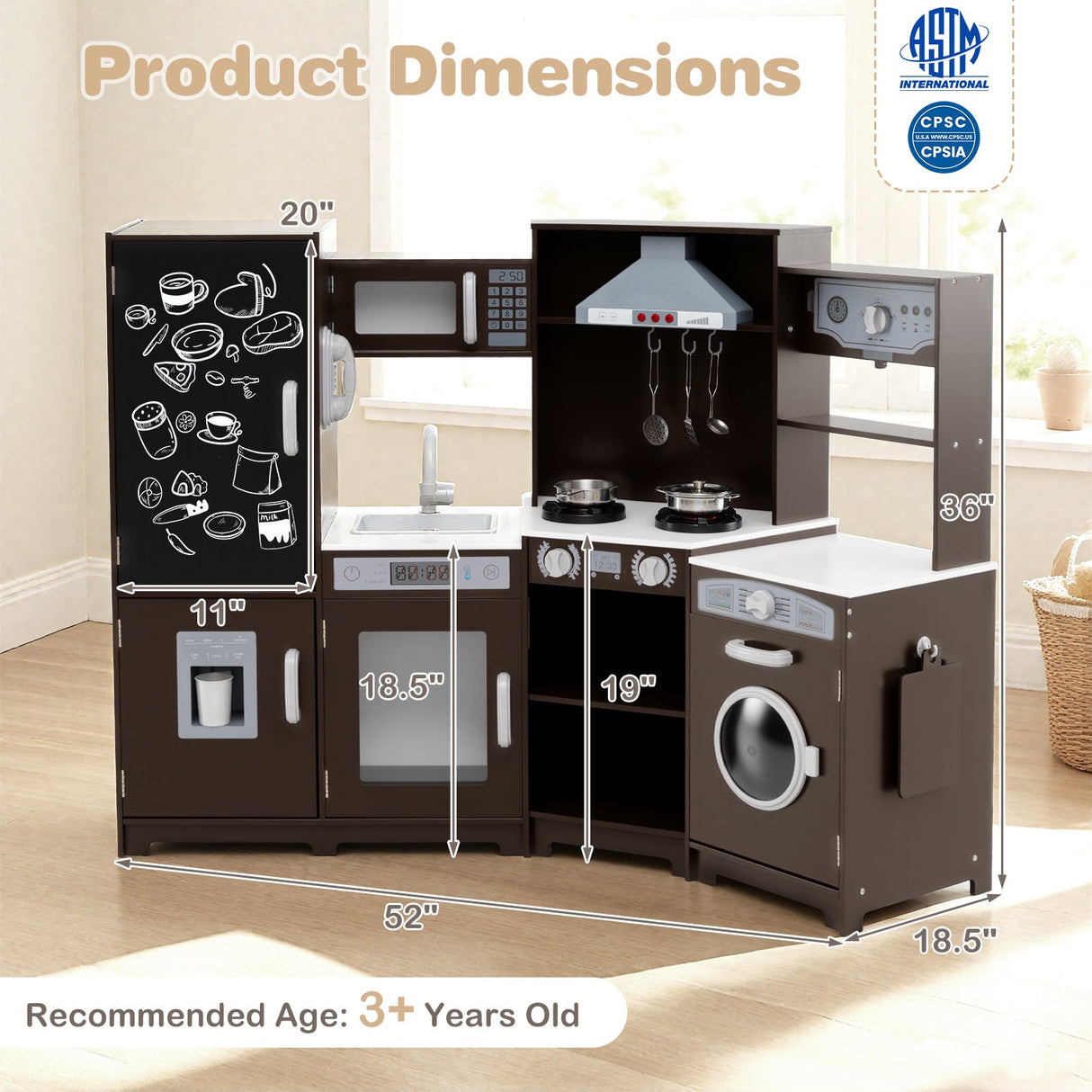 Cocina de juguete de madera esquinera con luces y sonidos, juego de cocina grande para simular.