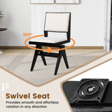 Juego de 2 sillas de comedor giratorias de madera con estructura de madera de caucho y asiento acolchado-Negro