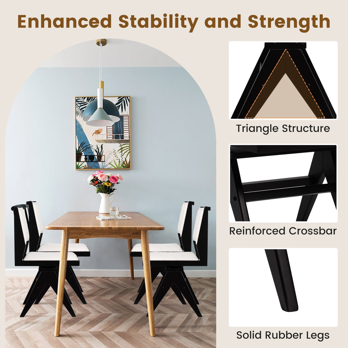 Juego de 2 sillas de comedor giratorias de madera con estructura de madera de caucho y asiento acolchado-Negro