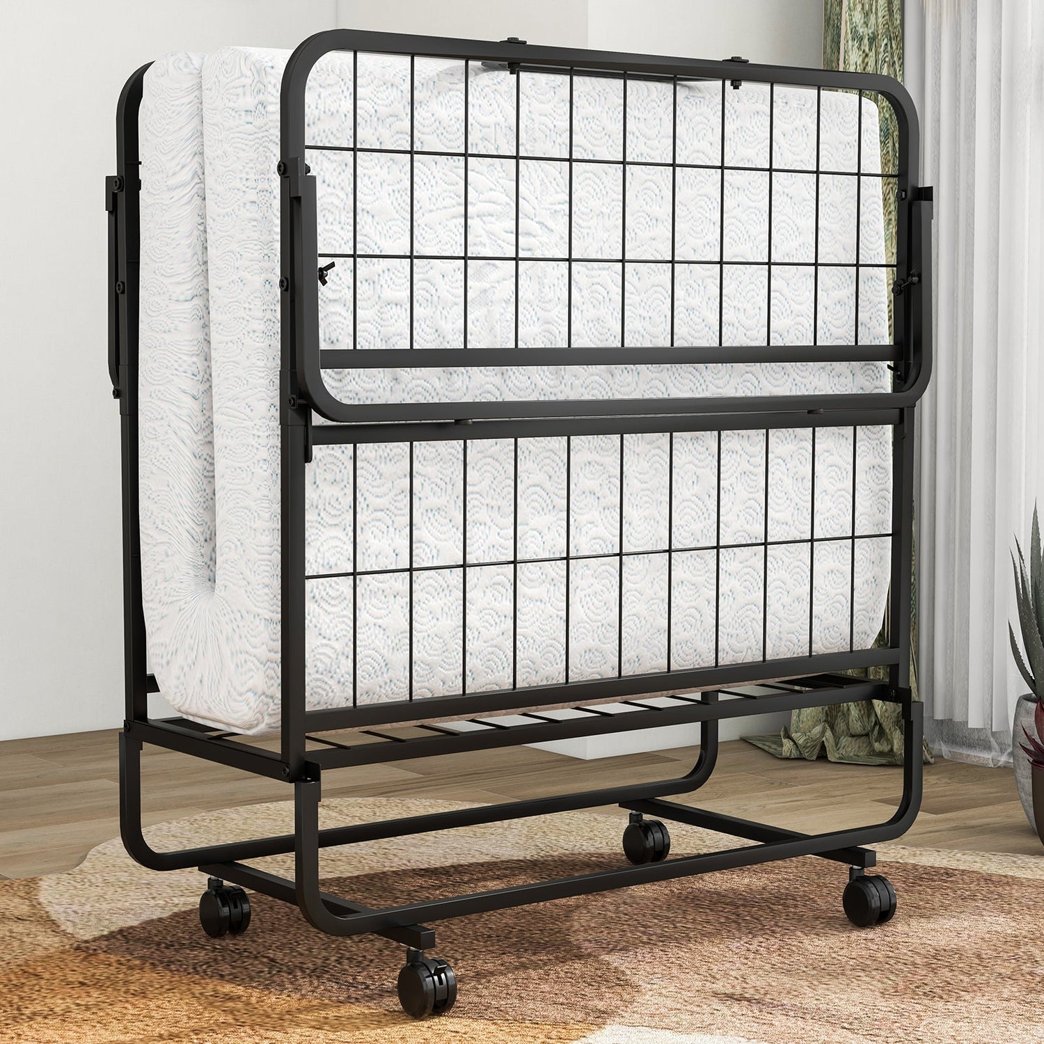 Cama enrollable individual estrecha que ahorra espacio con almohada y bolsillo organizador lateral