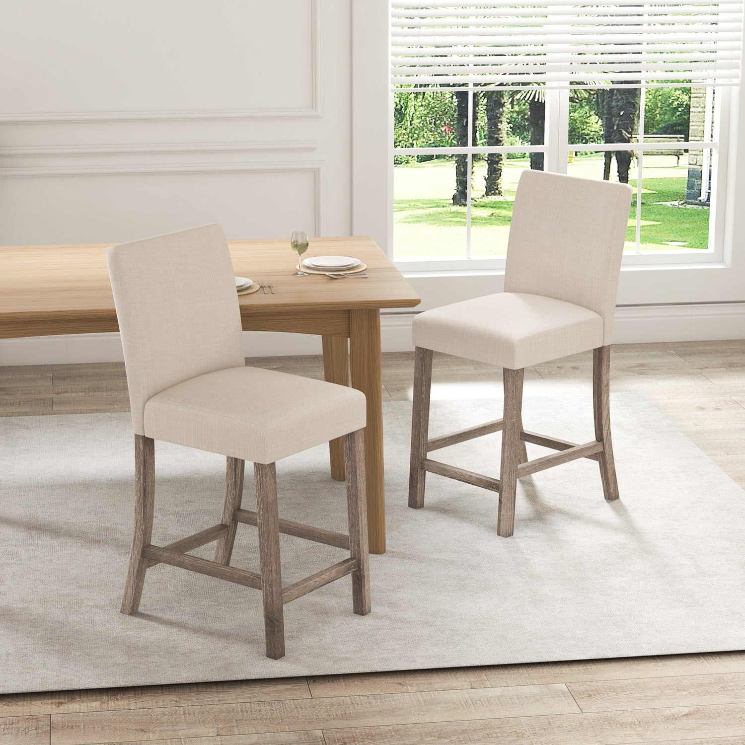 Juego de 2 taburetes de bar de altura de encimera con respaldo y reposapiés