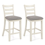 2 sillas de altura de mostrador con asiento de tela y patas de madera de caucho