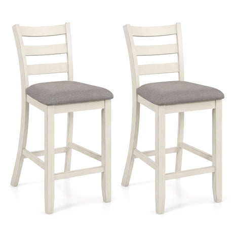 2 sillas de altura de mostrador con asiento de tela y patas de madera de caucho