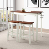Juego de mesa de bar de 3 piezas con 2 botelleros y patas de madera-Blanco