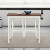 Juego de mesa de bar de 3 piezas con 2 botelleros y patas de madera-Blanco