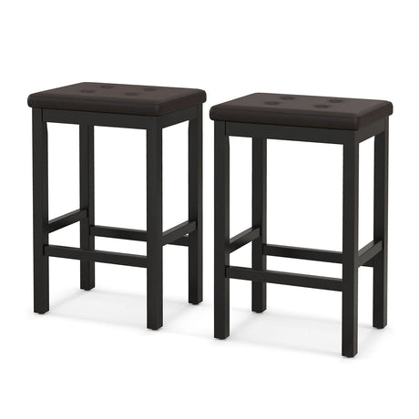 Taburetes de bar de 24 pulgadas con asiento acolchado, reposapiés y estructura de madera de caucho