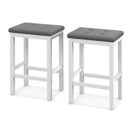 Taburetes de bar de 24 pulgadas con asiento acolchado, reposapiés y estructura de madera de caucho