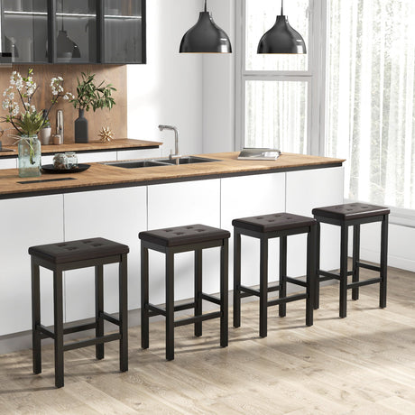 Taburetes de bar de 24 pulgadas con asiento acolchado, reposapiés y estructura de madera de caucho