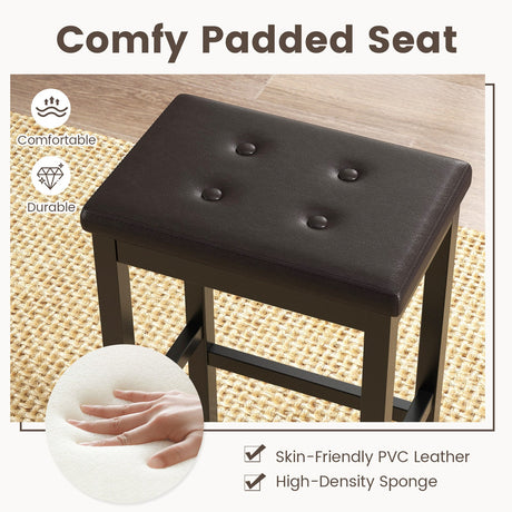 Taburetes de bar de 24 pulgadas con asiento acolchado, reposapiés y estructura de madera de caucho