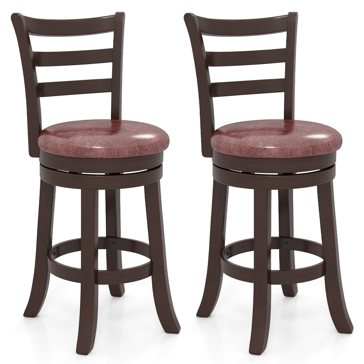 Counter Height Swivel Barstools Set of 2 with Faux Leather Seat and Wrap-around Footrest