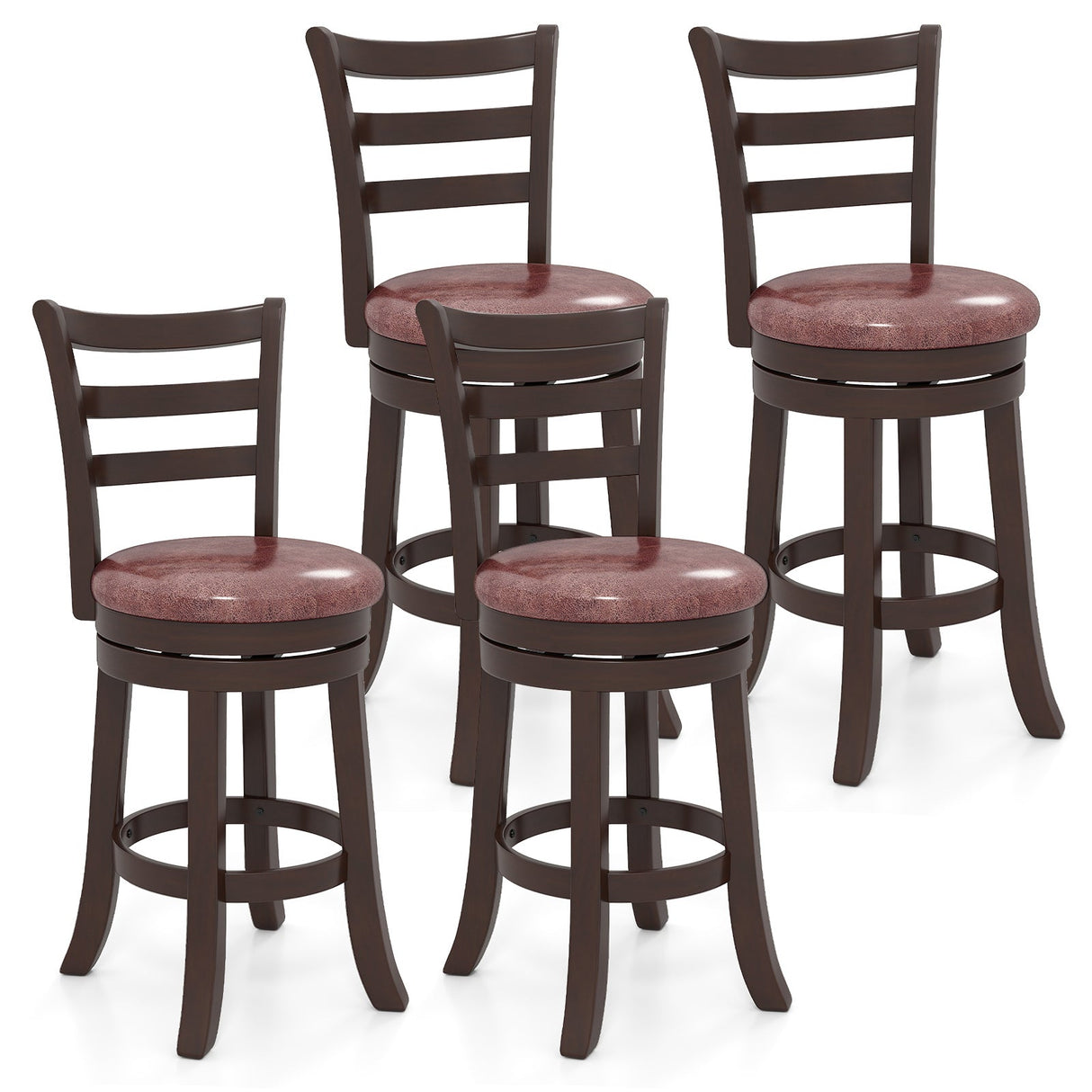 Counter Height Swivel Barstools Set of 2 with Faux Leather Seat and Wrap-around Footrest