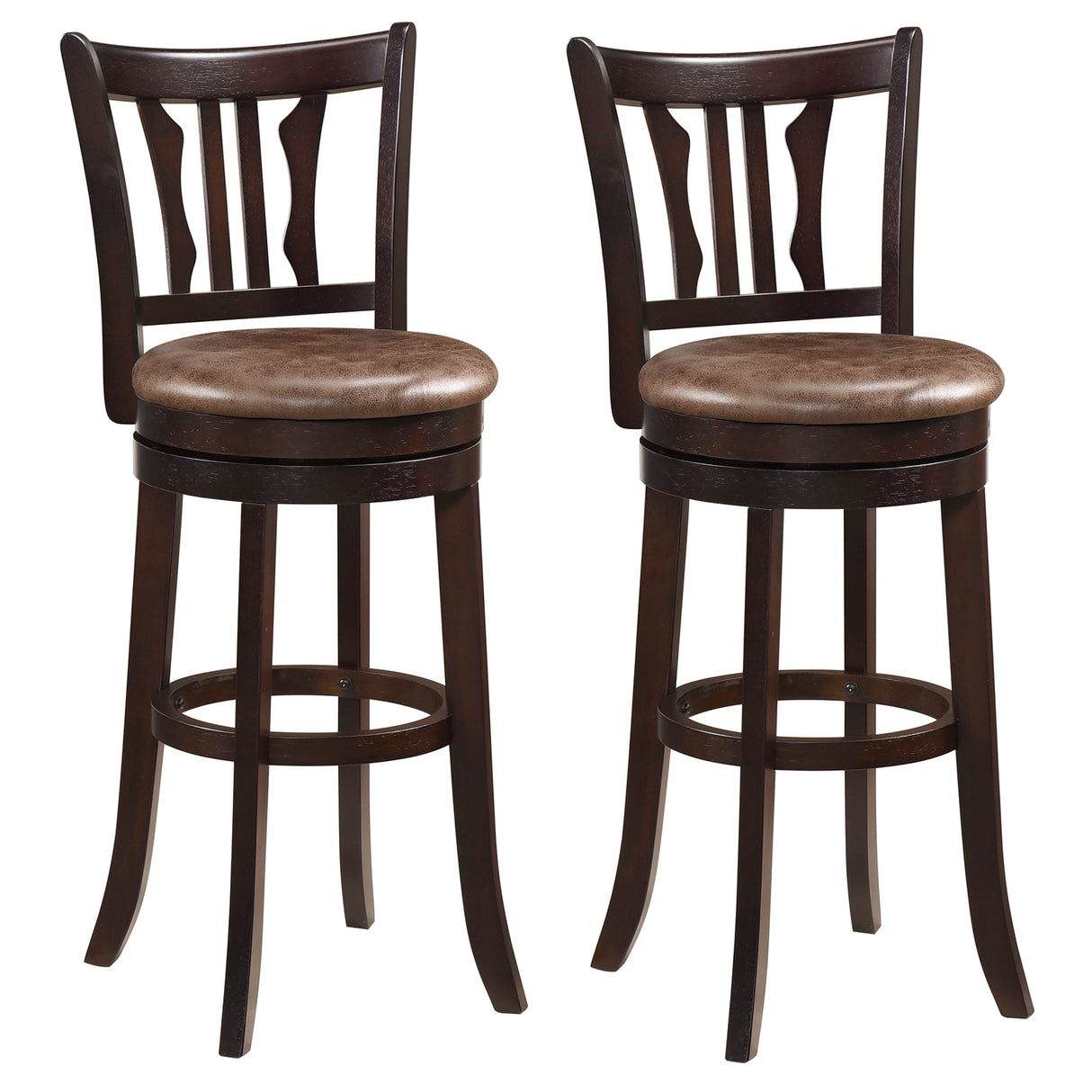 Juego de 2 taburetes de bar giratorios de altura de encimera con respaldo y estructura de madera de caucho maciza