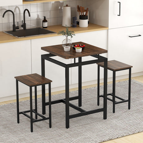 Juego de comedor de 3 piezas con mesa de altura de pub con superficie flotante y reposapiés - Marrón rústico