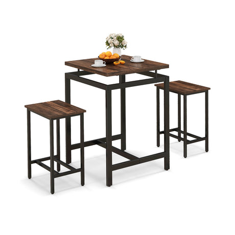 Juego de comedor de 3 piezas con mesa de altura de pub con superficie flotante y reposapiés - Marrón rústico