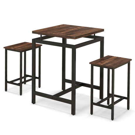 Juego de comedor de 3 piezas con mesa de altura de pub con superficie flotante y reposapiés - Marrón rústico