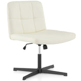 Silla de oficina tapizada en cuero sintético con patas cruzadas y asiento en forma de U de gran tamaño para oficina en casa/maquillaje
