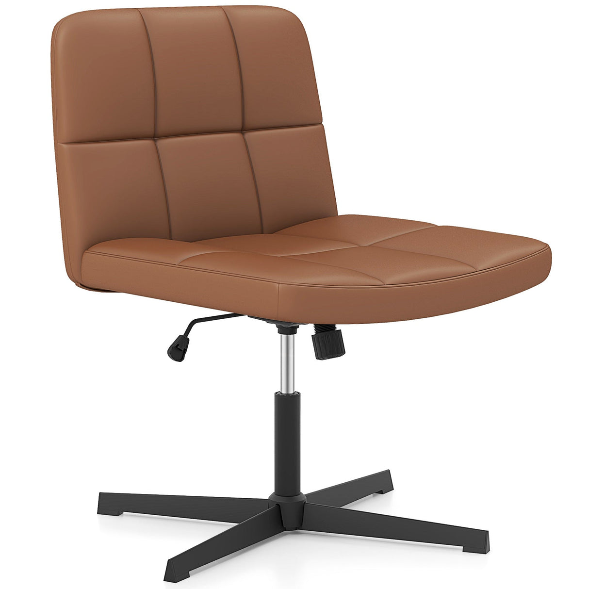 Silla de oficina tapizada en cuero sintético con patas cruzadas y asiento en forma de U de gran tamaño para oficina en casa/maquillaje