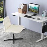Silla de oficina tapizada en cuero sintético con patas cruzadas y asiento en forma de U de gran tamaño para oficina en casa/maquillaje