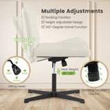 Silla de oficina tapizada en cuero sintético con patas cruzadas y asiento en forma de U de gran tamaño para oficina en casa/maquillaje