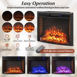 Inserto de chimenea eléctrica empotrada curva con control remoto y protección contra sobrecalentamiento - 26 pulgadas