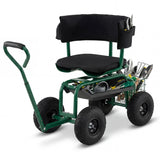Cushioned Rolling Garden Cart Scooter with Storage Basket and Tool Pouch